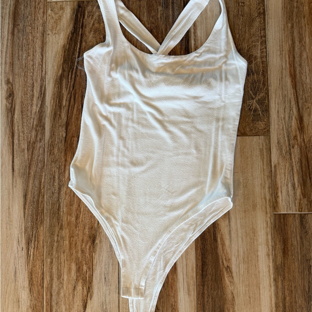 White Cross-Back Bodysuit
